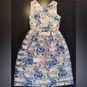 Dress White Stripped Blue Flower Donna Ricco New York Brand